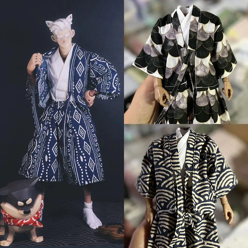 

1/6 Male Soldier Japanese Traditional Print Kimono Cardigan Shirt Harajuku Samurai Ninja Cosplay Suit For 12" Action Figure Body