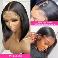 Perruque Bob Lace Front Brésilienne Naturelle Remy, Cheveux Courts Lisses, 13x4 HD, 4x4, avec Closure, Bon Marché, pour Femme Africaine 3