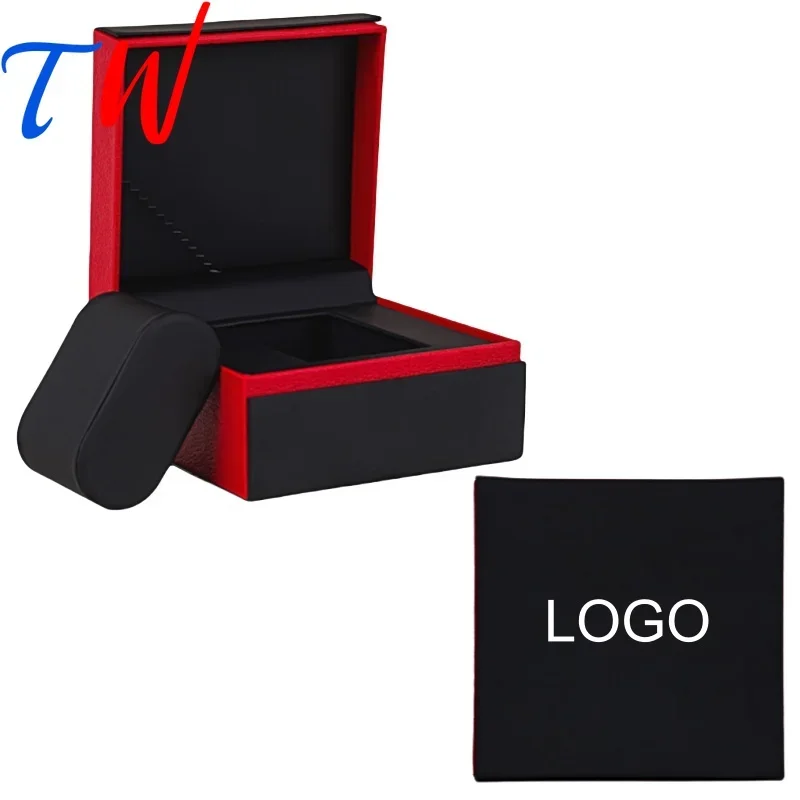 PU Leather Flip Watch Case Box Black and Red Pairing Free Customization Business Transportation Packaging Watch Organizer