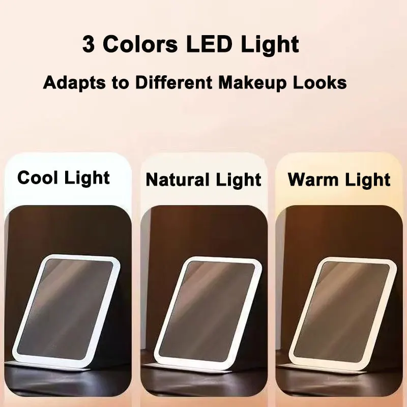 가죽으로 된 LED 화장 거울 3색 터치스크린 USB 충전식 3단계 밝기 조절 접이식