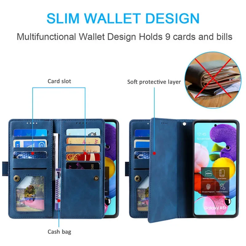 For Samsung A52S A71 A51 A32 A12 5G Zipper Wallet Leather Case For Samsung Galaxy A52 Case A22 A 70 50 30 S A21S A31 A41 Cover
