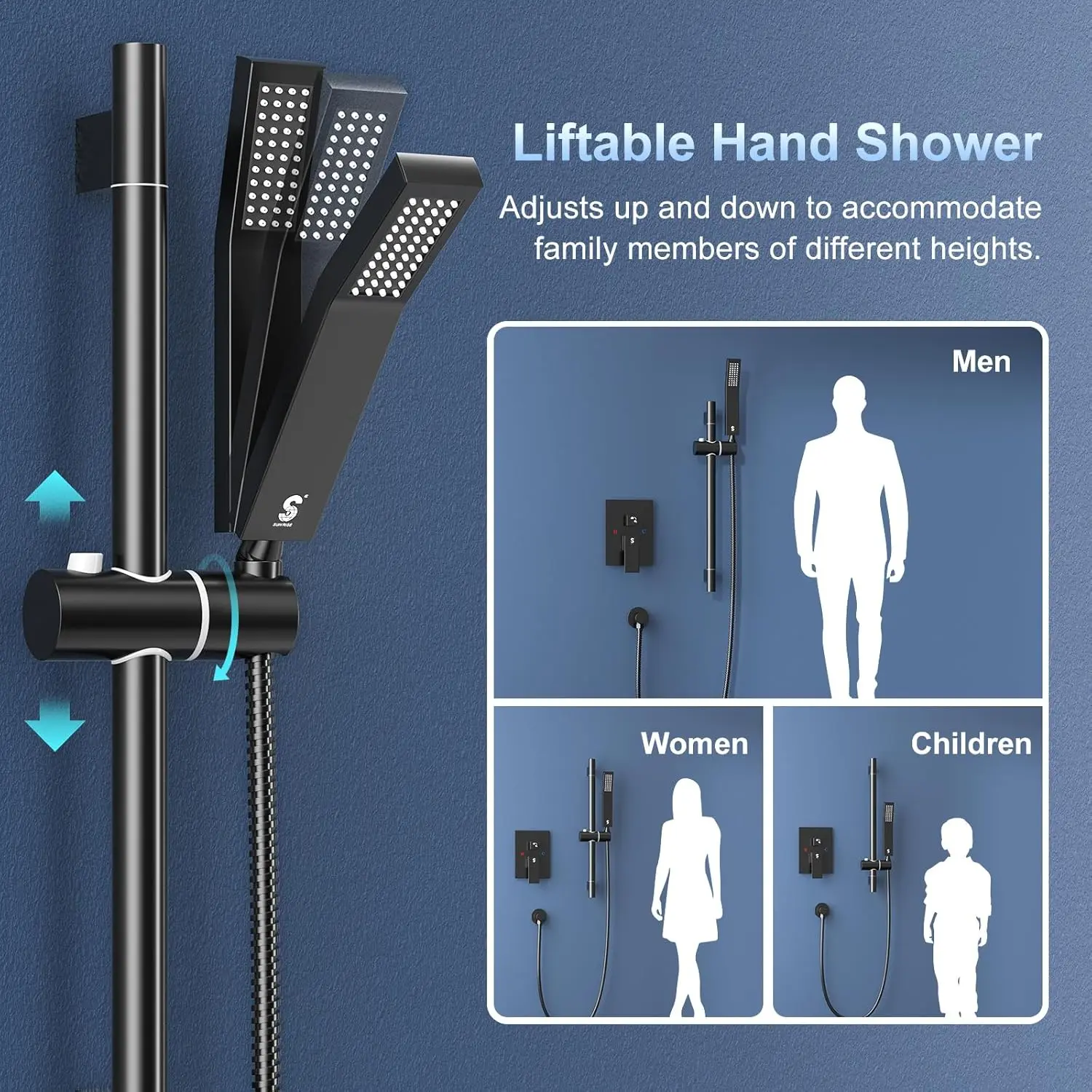 10 Inch Slide Bar Shower Faucet Luxury High Pressure Shower Heads and Handheld Spray Combo Set Wall Mounted Shower 2