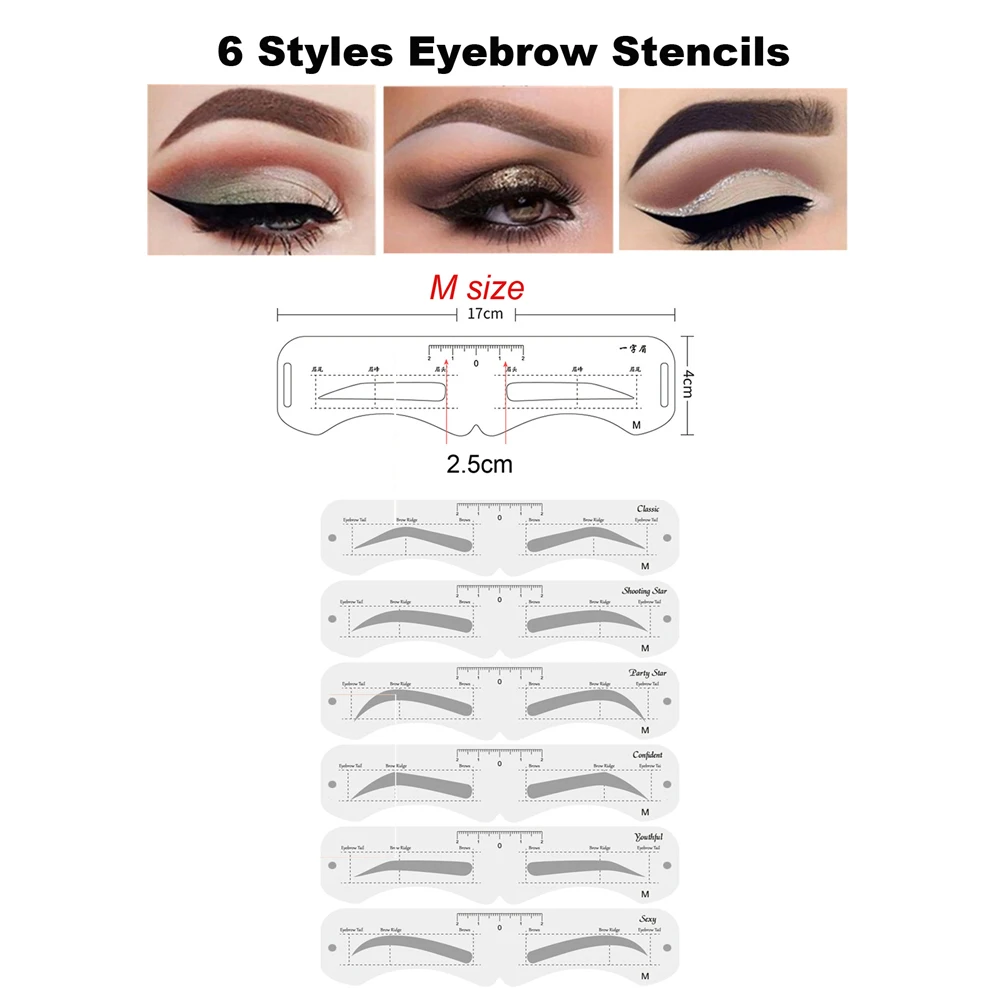 Wiederverwendbarer Augenbrauenformer DIY 6-teiliges Set Weiches Lineal Brow Definer Augenbrauenstempelkarte Weiches Lineal Schablone Gestaltung Make-up-Tool – Detail 6