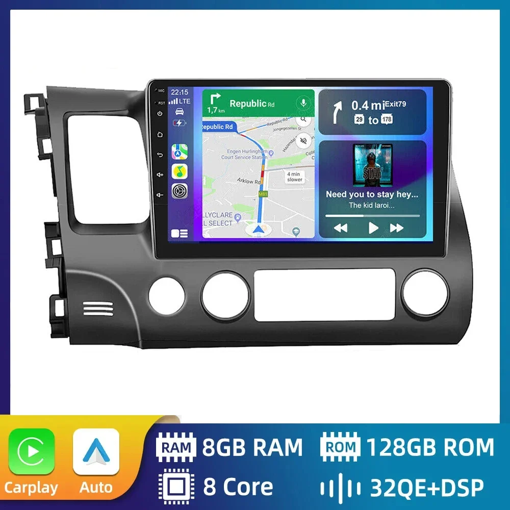

2din Android 13 для Honda Civic 2006 2007 2008-2012, автомобильное радио, мультимедийный плеер, навигация, GPS, аудио, стерео, 4G, беспроводной Carplay