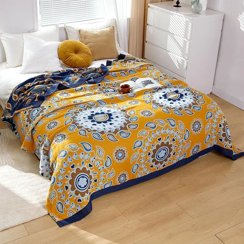 230x250cm 100% Muslin Cotton Blanket 4 Layers Cotton Gauze Warm Soft Throw Plaid Bed Cover Blankets Bedspread Sofa Throw Blanket 6