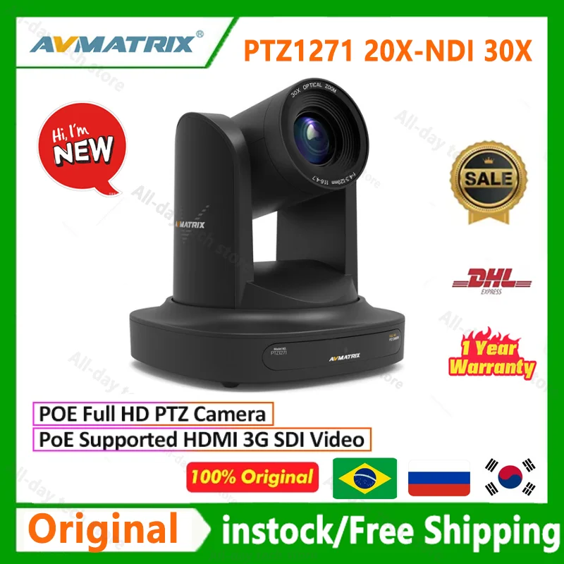 Avmatrix PTZ1271 20X-NDI 30X-POE Full HD PTZ POE video Conference Camera Supported HDMI-compatible SDI Broadcast Live Streaming