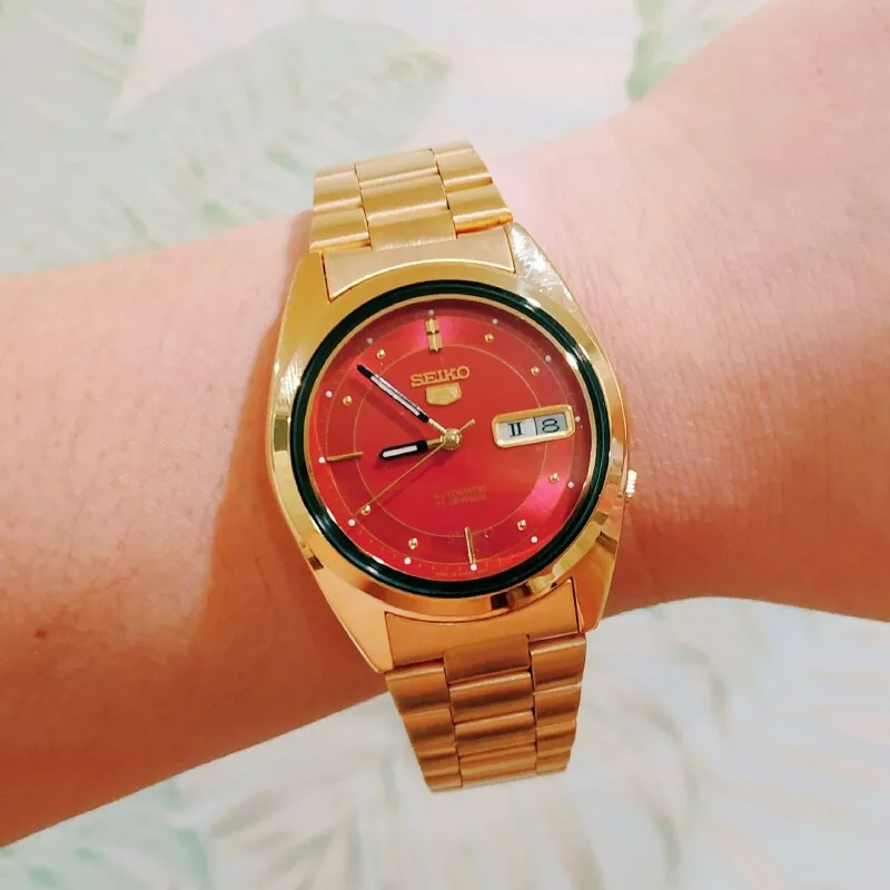 Divertente Orologio Da Uomo Meccanico Automatico Dorato Placcato Oro Rosso 7009 Seiko 5