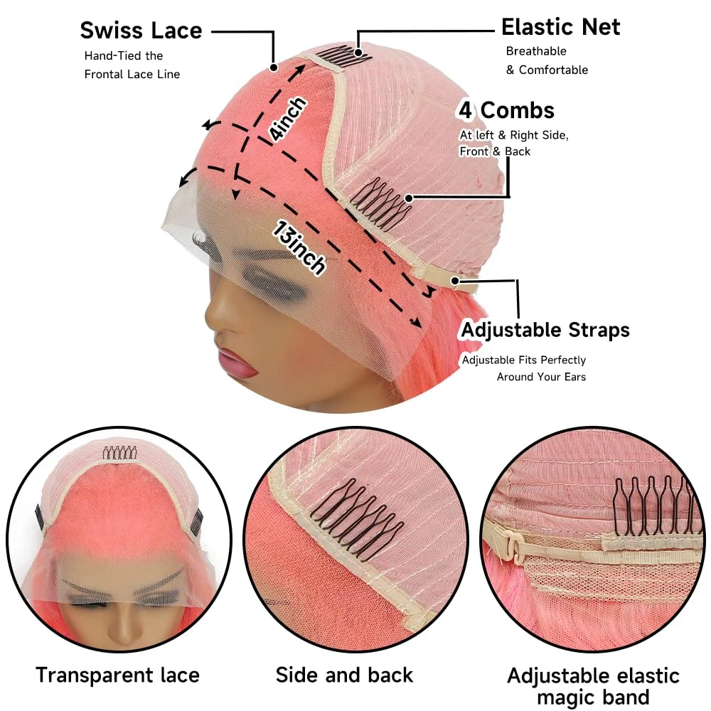 Pink Lace Front Wigs Synthetic 13x4 Hd Lace Pink Body Wave Lace Front Wigs with Baby Hair Pre Plucked 200% Density 30 Inch 3