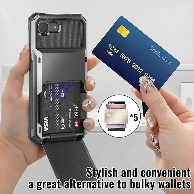 Heavy Duty Card Holder Wallet Case with Hidden Flip Slot and Protective Hard Back Cover