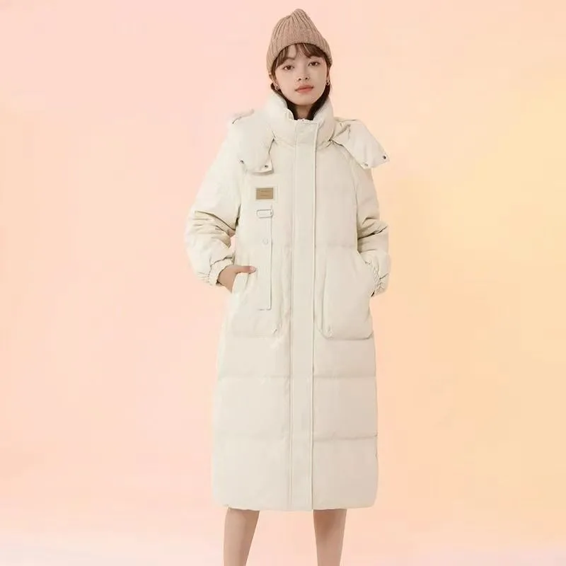 2024 New Women Down Cotton Coat Winter Jacket Female Mid Length Version Parkas Loose Thick Outwear Hooded Versatile Overcoat