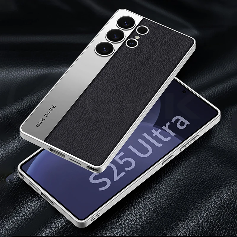 Luxury Metal Paint Edge Leather Case - Shockproof Matte Soft Slim Cover