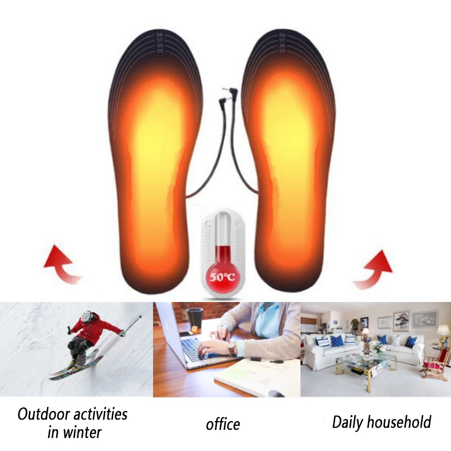 USB Heated Shoe Insoles Electric Foot Warming Washable Warm Thermal Insoles Winter Outdoor Sports Heating Warm Sock Pad Unisex