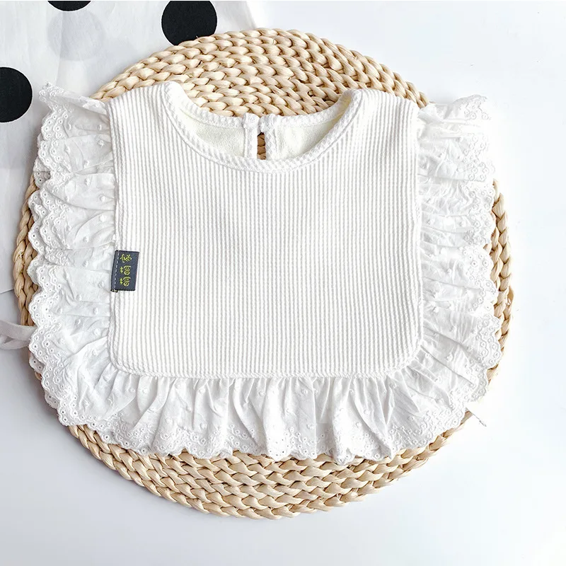 Korean Version Cotton Baby Girl Bib Blouse Drool TowelsWhite Nylon Lace Solid Color Toddler Kids Burp Clothes