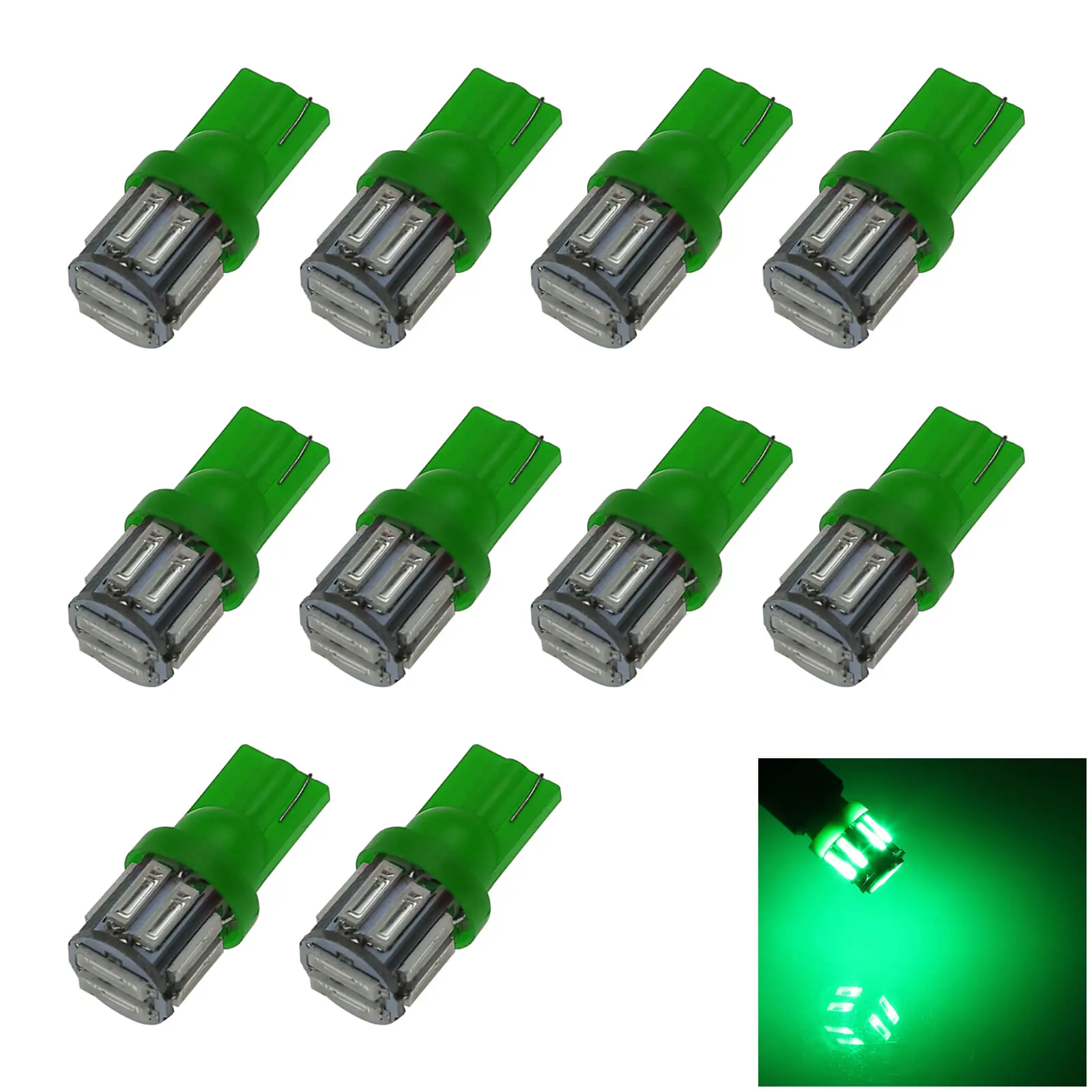 558 Led Bulb 10x Green Car T10 W5W Tail Bulb Clearance Lamp 10 Emitters 7020 SMD LED ...