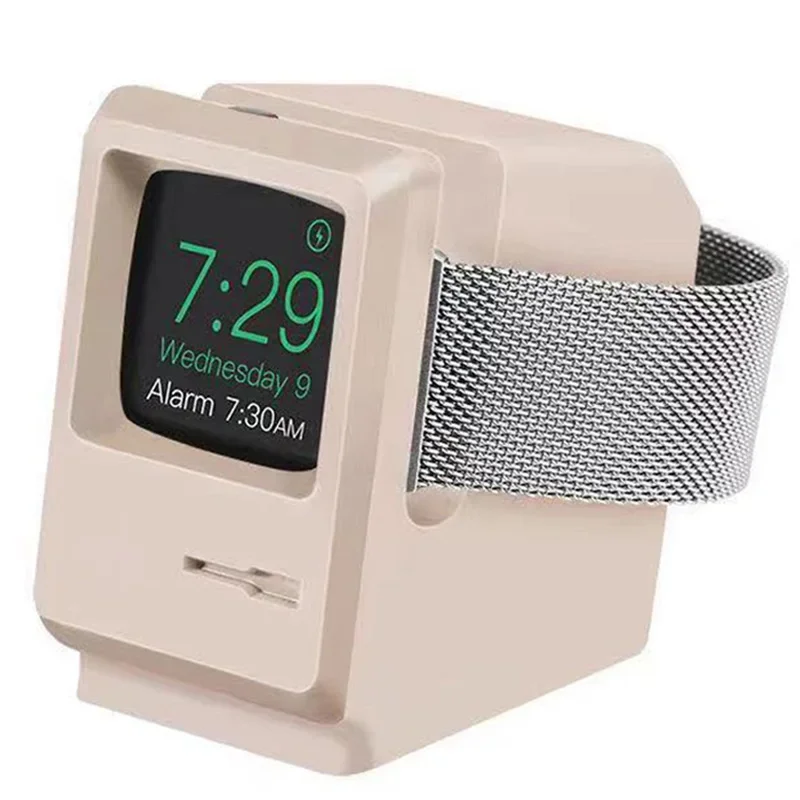 Silicone Charger Stand For Apple Watch 7 6 5 4 IWatch 3 2 1 Charging Dock Holder Retro Computer Pattern Keeper Bracket Base