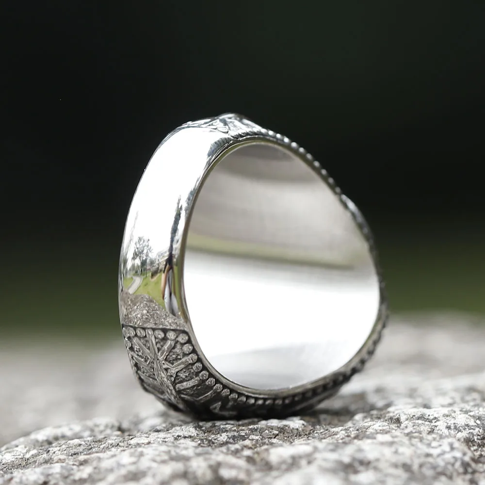 2022 neues einzigartiges Design Edelstahl türkischen Stein Ring Vintage Muster Herren Ring Retro National Style Schmuck Geschenk