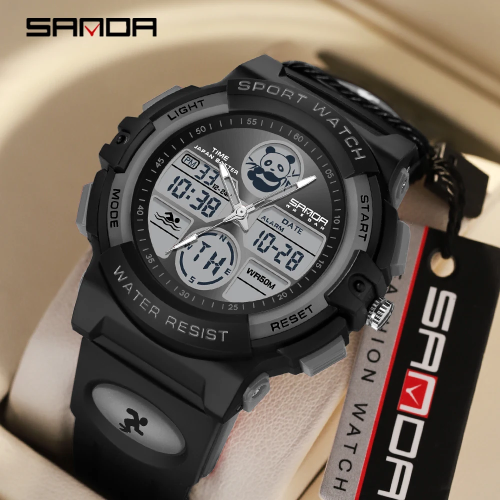 SANDA Fashion Sports Men's Watches Date LED Military Waterproof Electronic Quartz Wristwatch 2Time Stopwatch Alarm Digital Clock car stopwatch for porsche 911 2009 2011 interior center dashboard clock compass time electronic meter clock