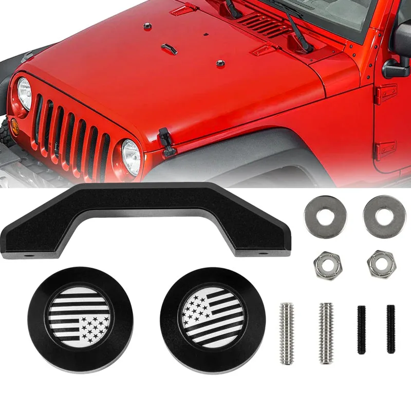 

YMT Hood Footman's Loop Bracket Bar & Windshield Bumper Rests Decoration Kit for Jeep JK JKU Sahara Unlimited 2007-2018-Aluminum