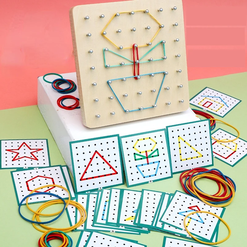 

Baby Creative Toy Graphics Rubber Tie Nail Boards with Cards Childhood Education Preschool Kids Toys Educational