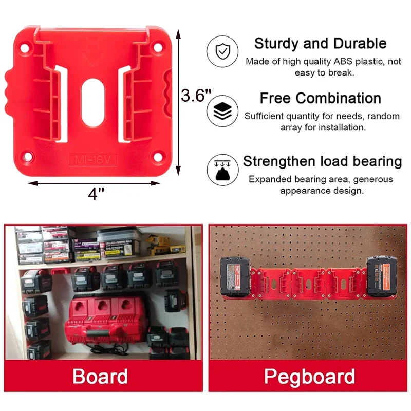 1Pc Battery Holder for Milwaukee 18V Lithium Battery Wall Mount Battery Storage Holder Battery Rack for Work Van Shelf Toolbox