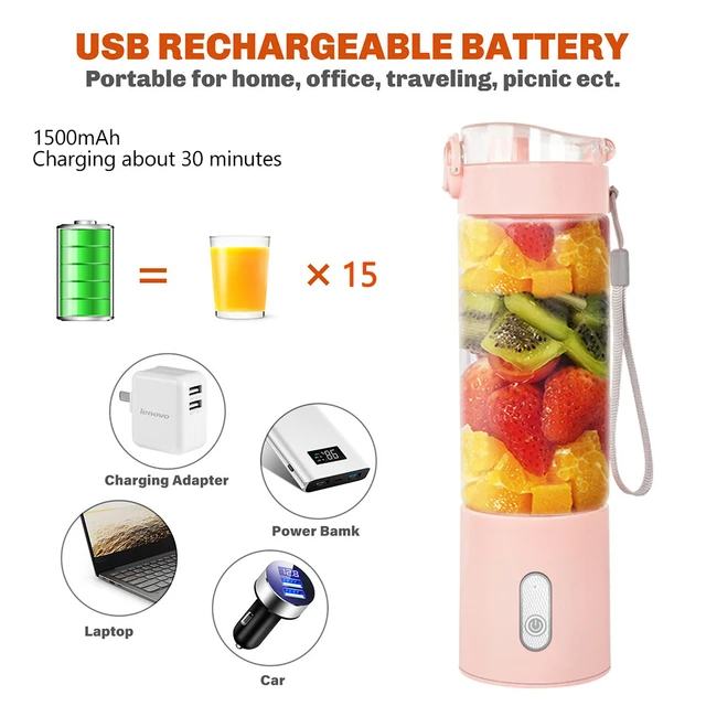 400 500Ml Rechargeable Portable Blender Glass Cup Personal Smoothie Blender  Bottle Fruit Portable Juicer Electric Mixer