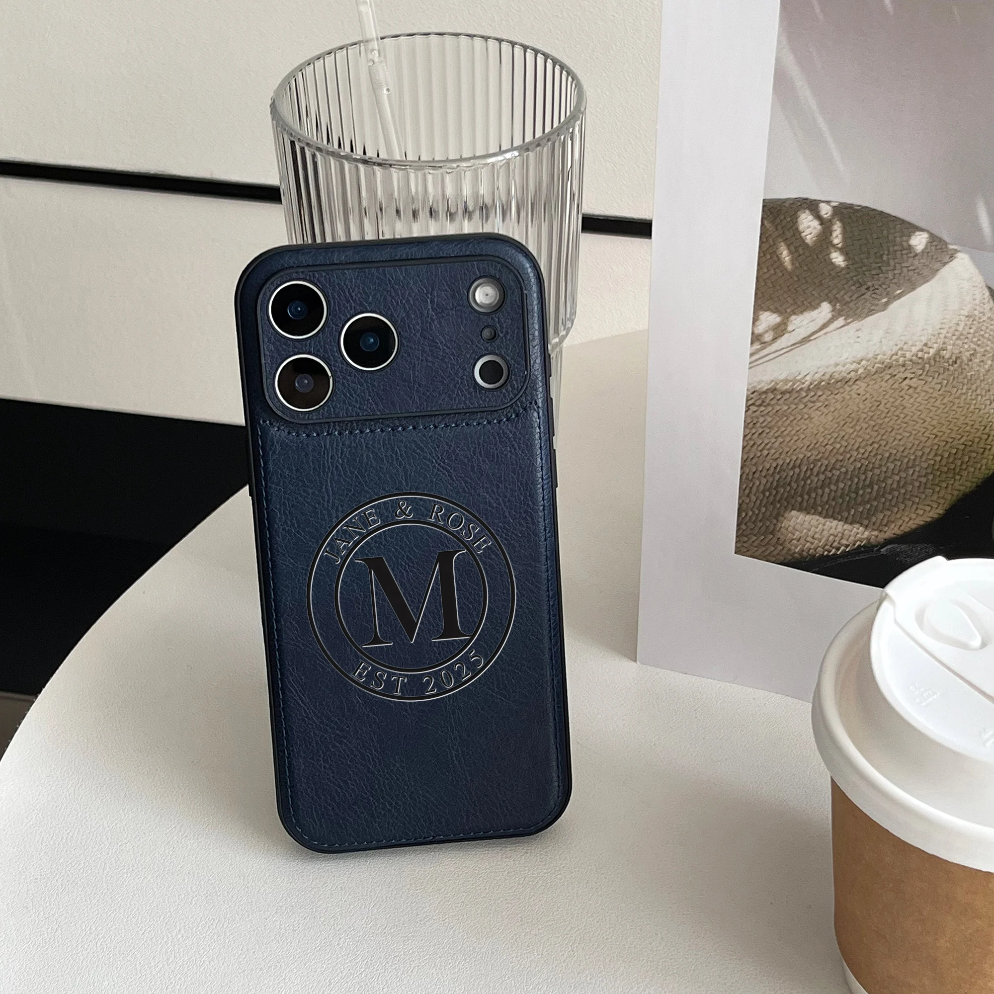 Personalization Custom Letter Name Faux Leather Laser Engraving Phone Case thumbnail 2