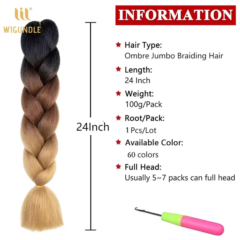 Long 24Inch Jumbo Braid Extensions Cos Synthetic Braiding Hair Afro Ombre Color Kanekalon Hair for Children/Women Braid - Image 4