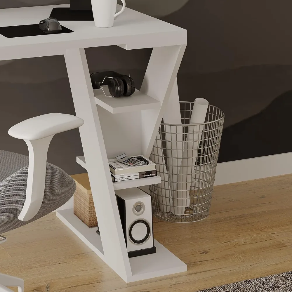 "white 55" executive home office desk for professional work, study, and laptop use