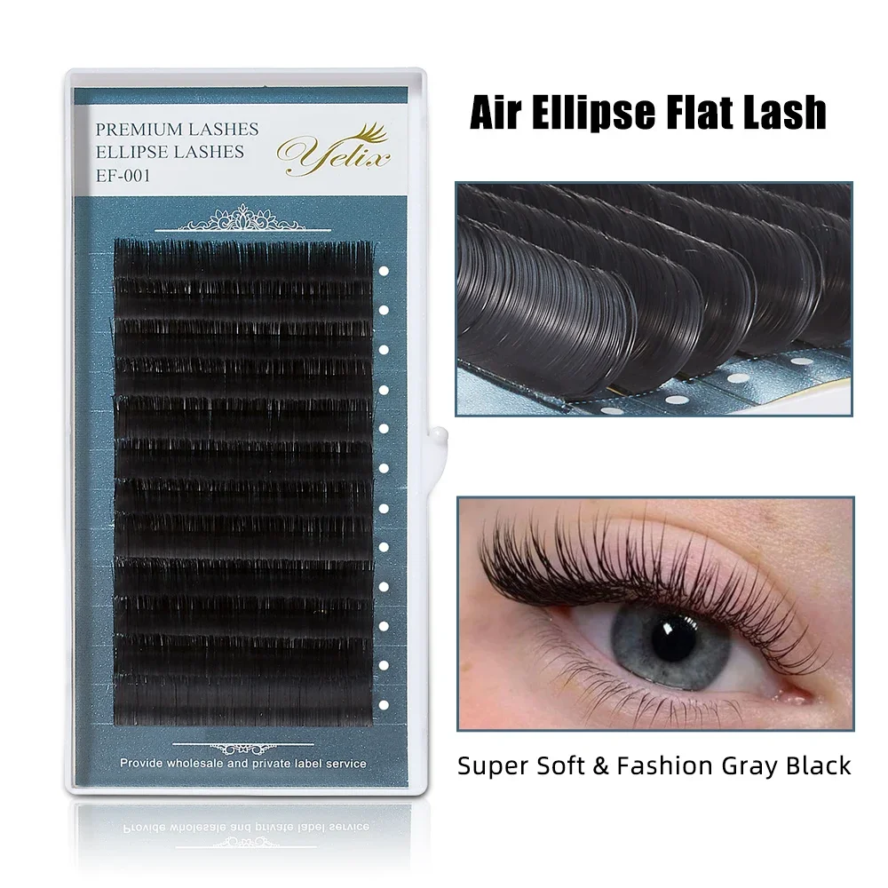 Yelix Ellipse Flat Eyelash Extension Soft Cashmere Lashes Split-tips Mix Lash Extensions For Professionals Individual Eyelashes