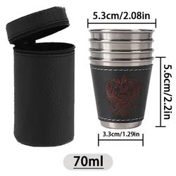 4 - Piece Outdoor Stainless Steel Travel Cup Set with PU Leather Case (70ml(4pcs))