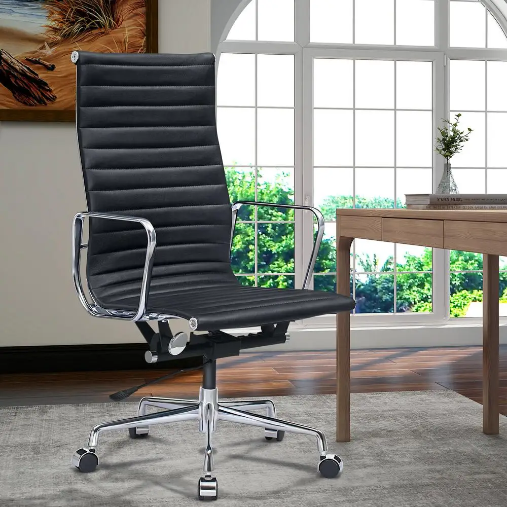 Genuine Leather Office Chair Nordic Leisure Roller Swivel Computer Chair Aluminum Base Contracted Comfortable Ergonomic Design