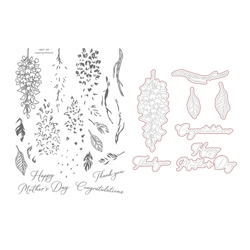 

HonB Layering Wisteria Clear Stamps for New 2022 Scrapbooking Paper Making Bee Embossing Frame Craft Supplies Card Cutting Dies