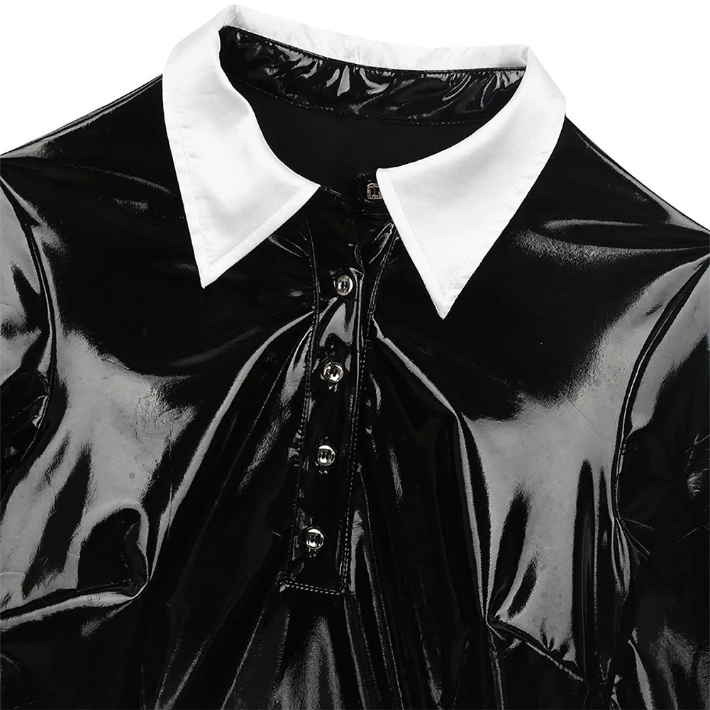 

Women Steampunk Style Maidservant/Nun Role-playing Uniform Shiny Leather Latex Bodycon Mini Dress Stage Performance Clubwear