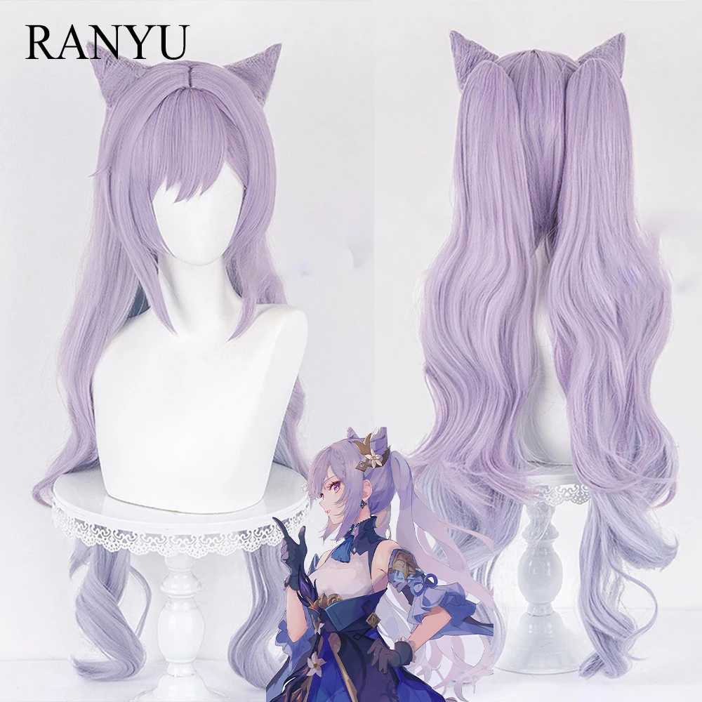 RANYU Genshin Impact Venti Keqing Game Cosplay Wig Long Wavy Synthetic Ombre Purple Gradient Hair Wig for Party 2023 new genshin impact women hoodies klee anime cosplay hoodied sweatwear harajuku hoodie clothes tops long sleeve sweatshirt