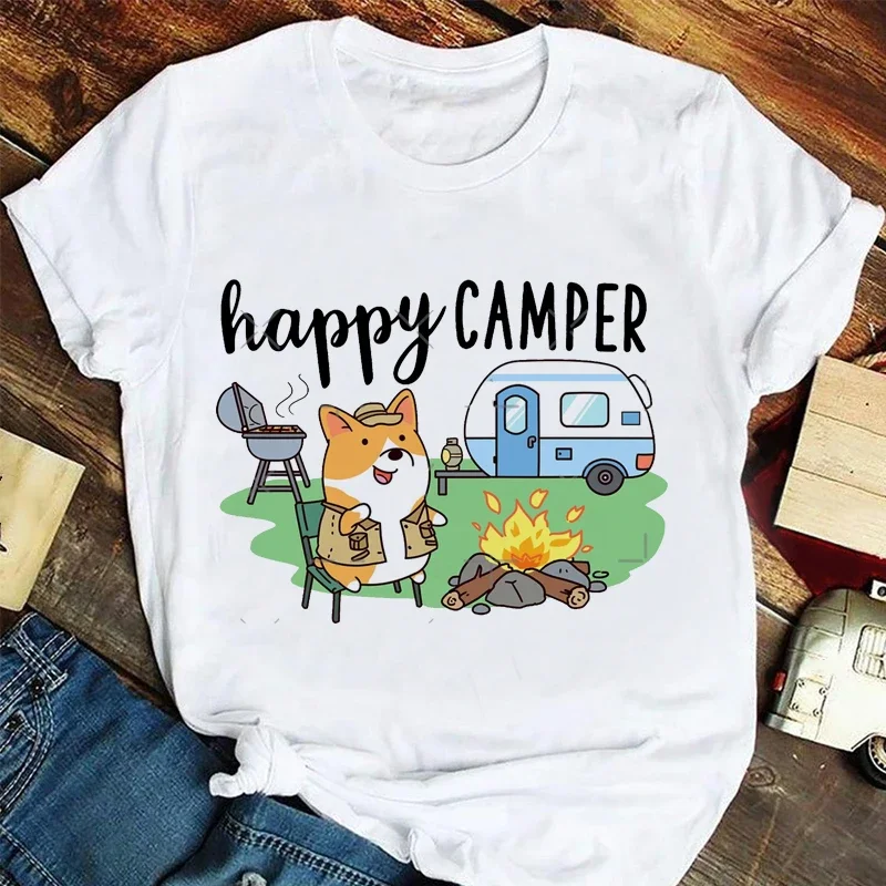 Happy Camper Shirt Casual Cartoon Graphic T-Shirt 2