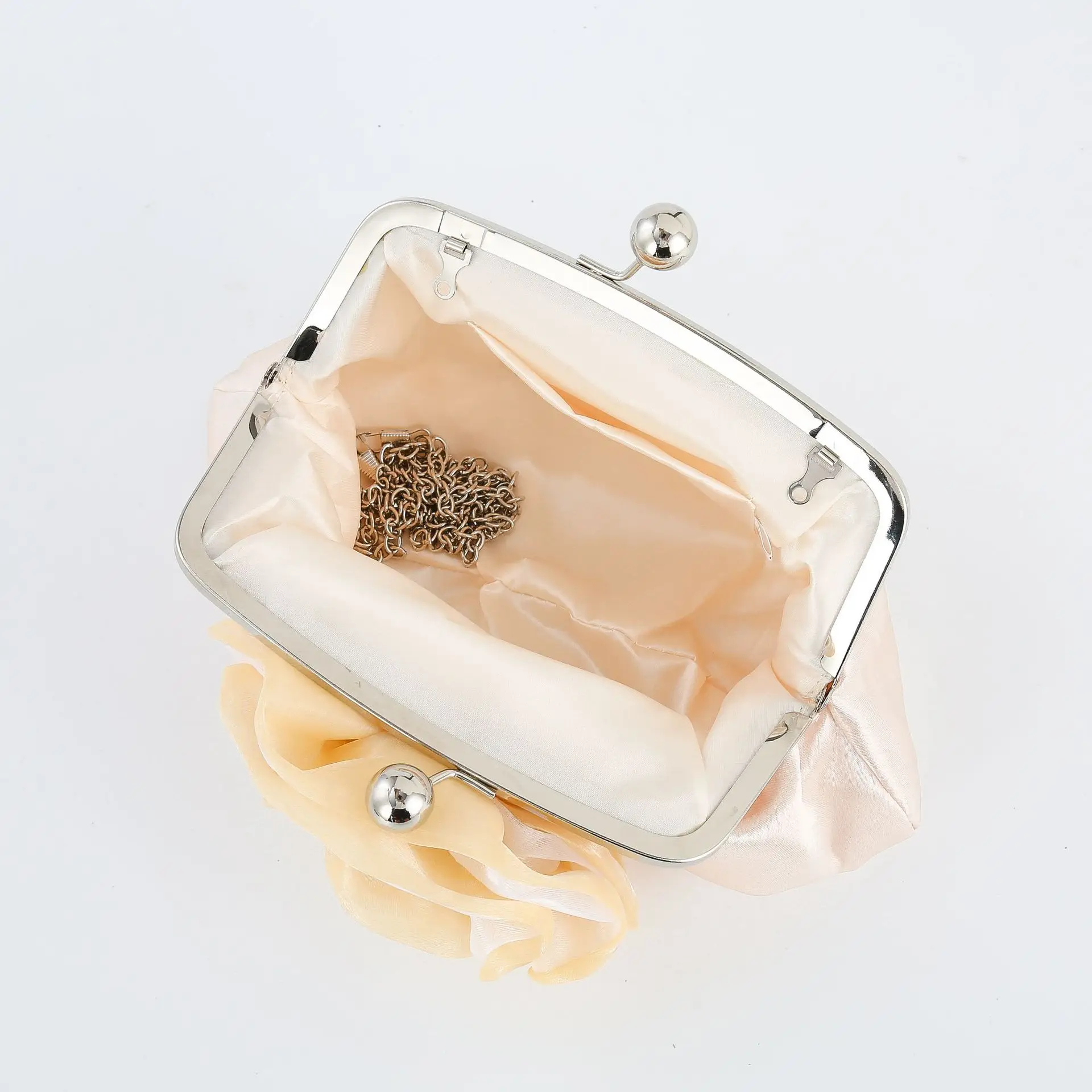 Elegant Silk Flower Small Clutches Solid White Apricot Black Color Handbags For Women Wedding Party Bridal Clutch Shoulder Bag