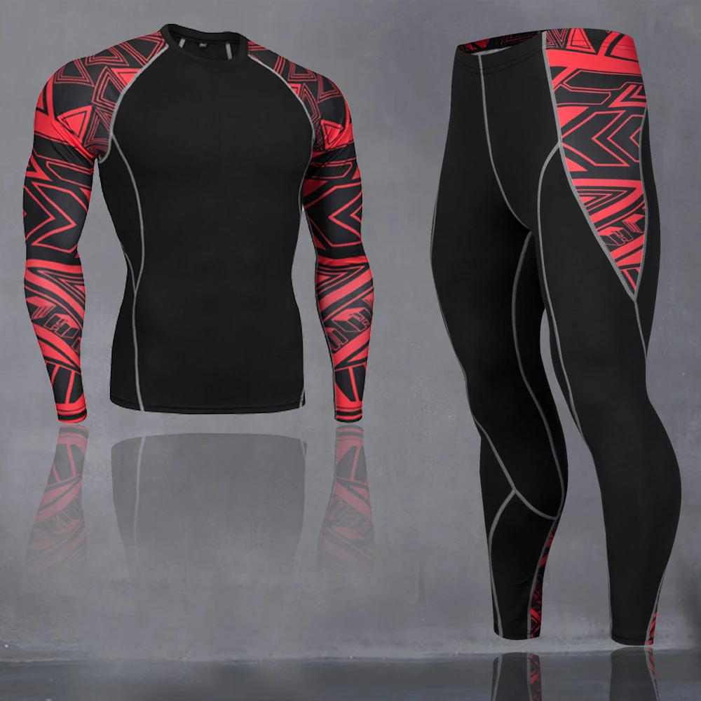 

Men's Compression Running Jogging Suit Clothes Tracksuit Long Sleeve Running T-Shirt and Pants Gym Fitness Workout Tights