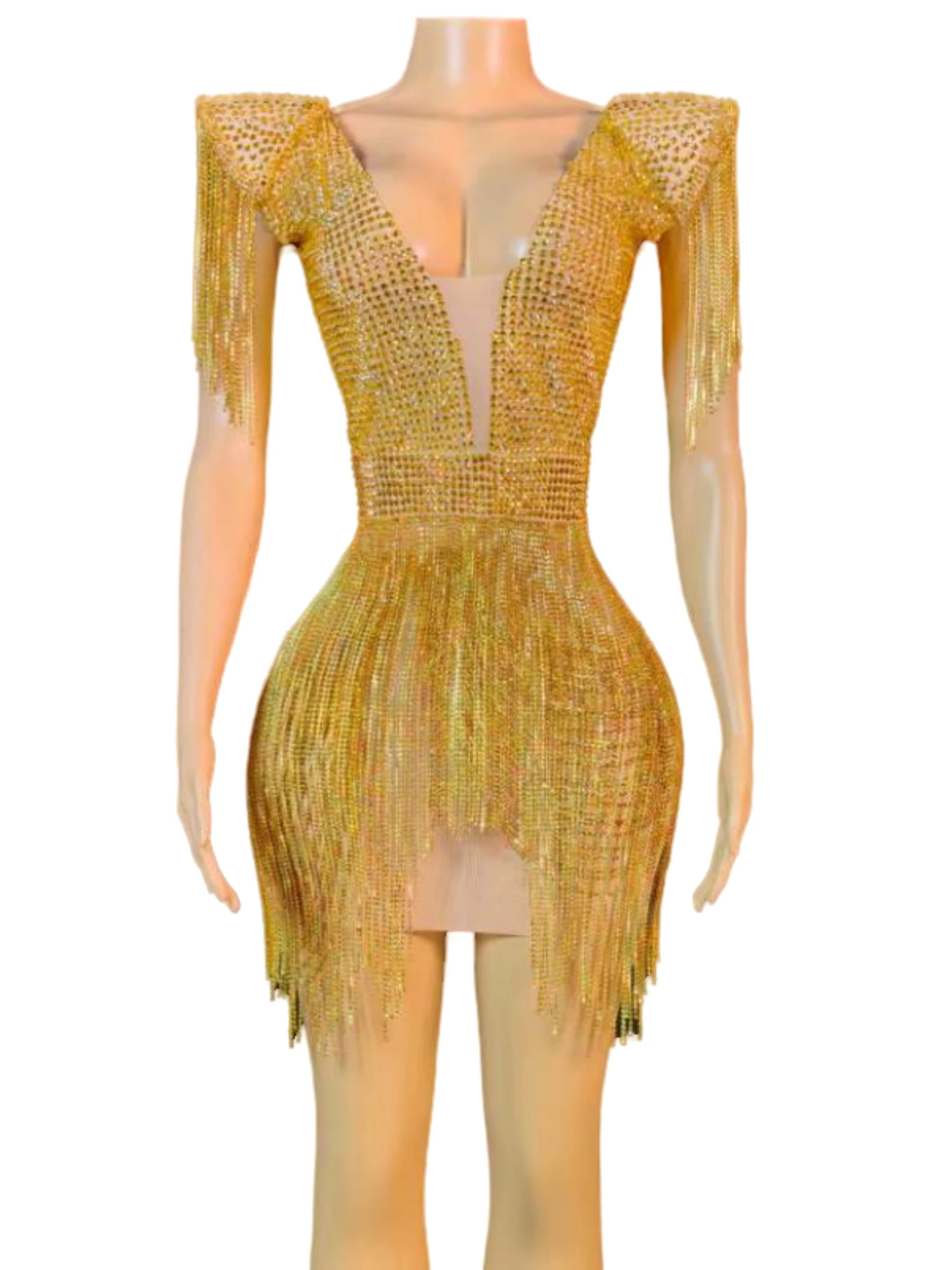 Nightout Bodycon Graduation Cloth Women Fringe Gold Sparkly Hot Drilling  Process Rhinestone Club Night Birthday Celebrity Dress - AliExpress  200000532