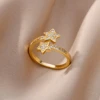 Bagues géométriques de luxe en Zircon pour femmes, en acier inoxydable, couleur or, anneau ouvert, tendance, fête de mariage, bijoux esthétiques, cadeau pour Femme