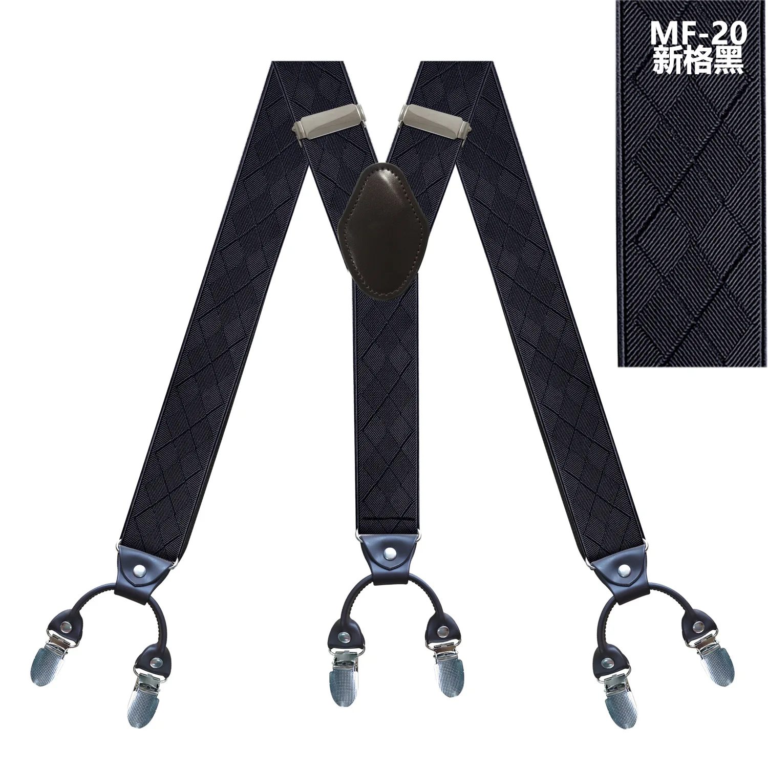 Modische Hosenträger aus Leder mit 6 Clips, Vintage Casual Suspensorio Tirante, Hosenriemen, Geschenk für Vater/Ehemann, 3,5*120cm – Detail 8