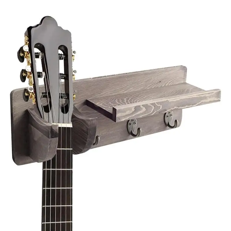 Wooden Guitar Hook Hanger with Hygrometer Display Wall Mount Guitar Stand Holder Bass Electric Guitar Ukuleles Universal Bracket