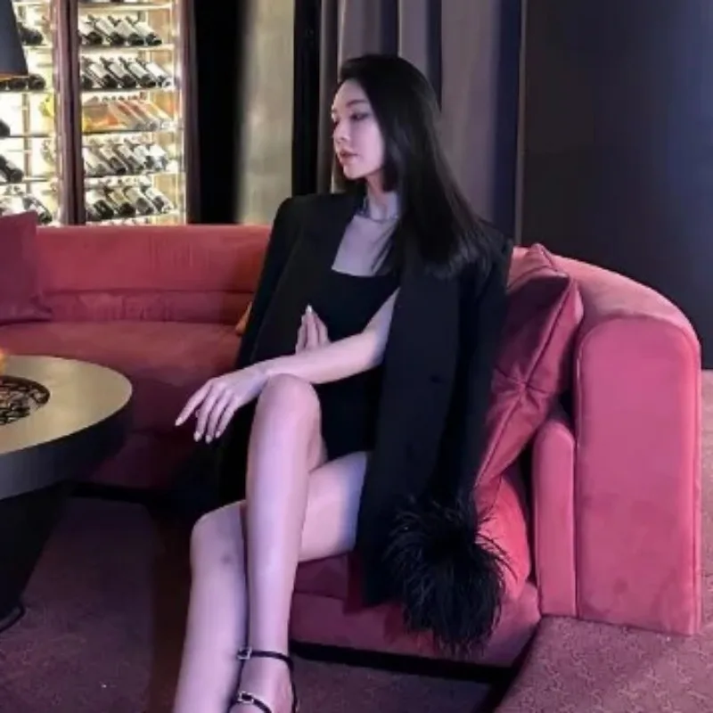 Spring Autumn New Casual Long Sleeve Suit Jacket Women's Blazer 2023 New Korean Fashion Business Elegant Tops Ostrich Feathers