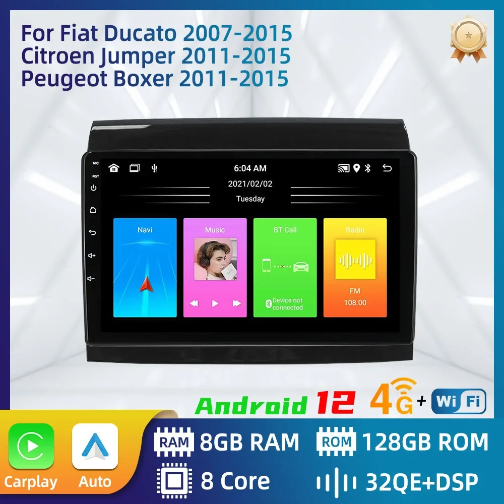Per Fiat Ducato 2007-2015 Citroen Jumper Peugeot Boxer 2011-2015 Autoradio Multimedia 2 Din Android Stereo Carplay Autoradio