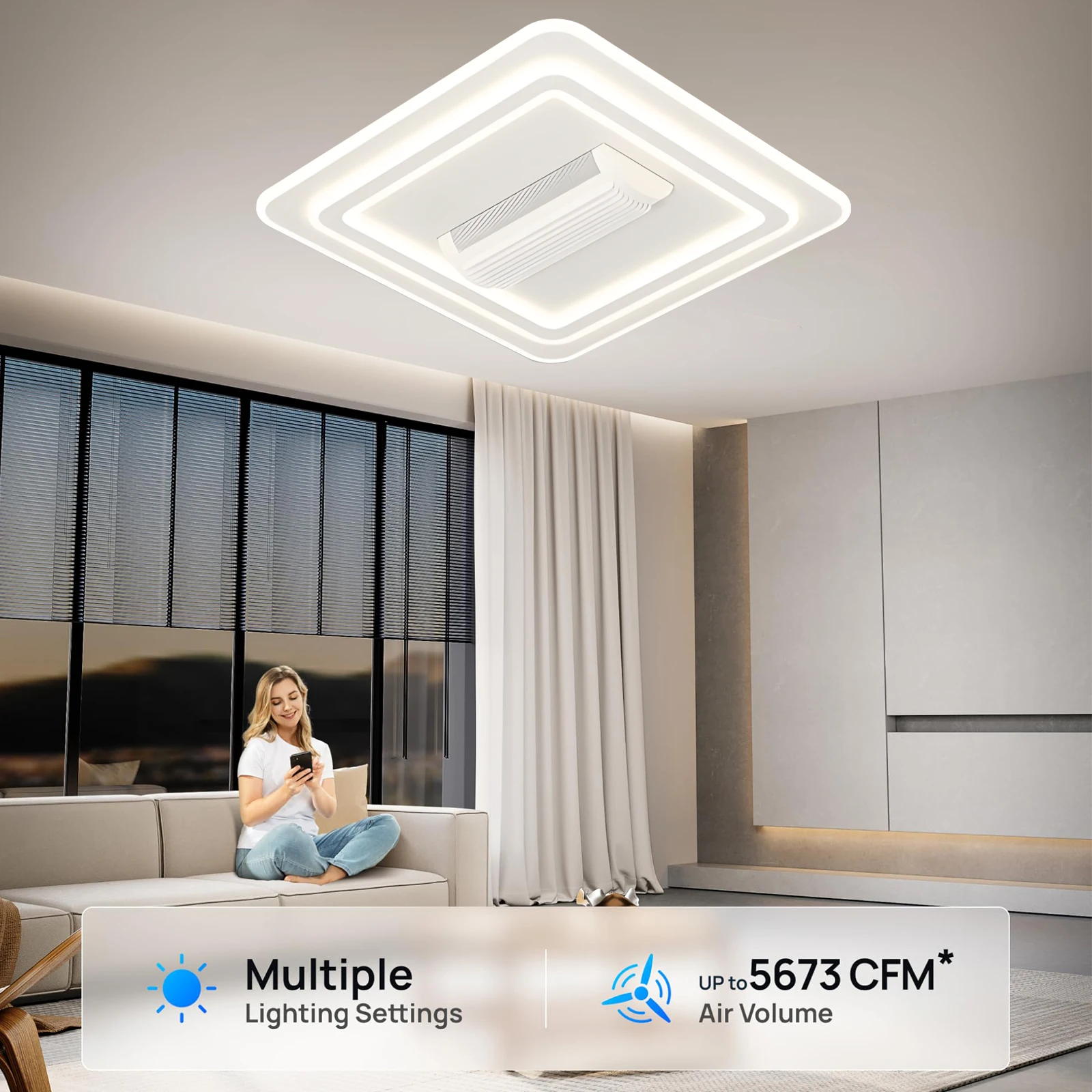 Ceiling Fan Led Ceiling Fan Lights Led Fan Light Smart LED Ceiling Fans With Light For Living Room Dining Room Invisible Bladeless Ceiling Fans Low Floor sealing fan lighting