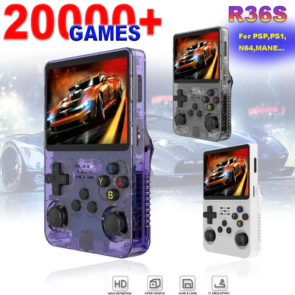 Open Source R36S Handheld Game Console Linux System 3.5 Inch IPS Screen Retro Games Console HD Mini Portable Pocket Video Player