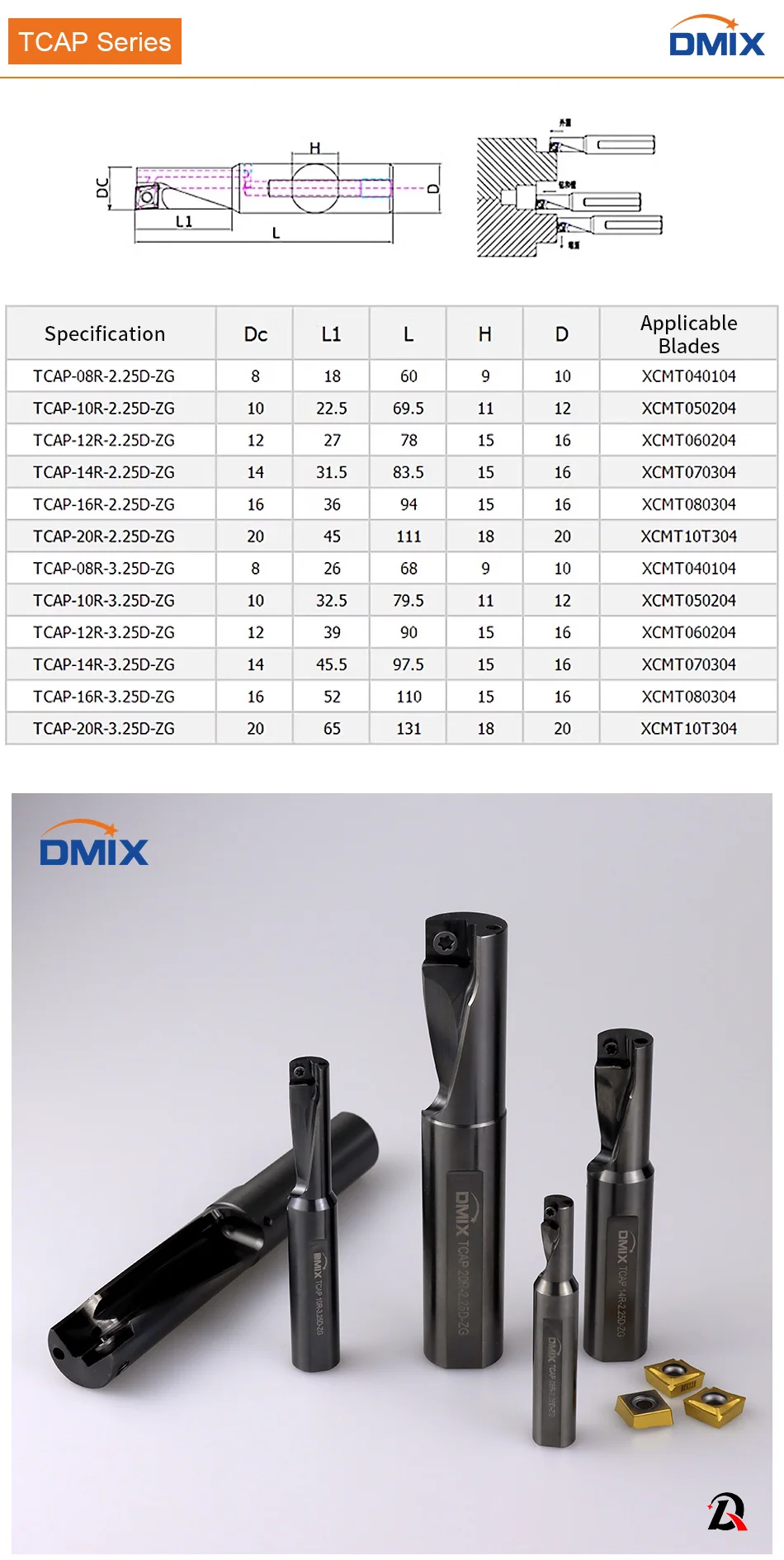 DMIX TCAP/SF Serie für XCMT/QCMT Bohreinsätze zum Bohren, Drehen, Ausbohren und anderen integrierten Multifunktionsbohrungen Mehrzweck – Detail 1