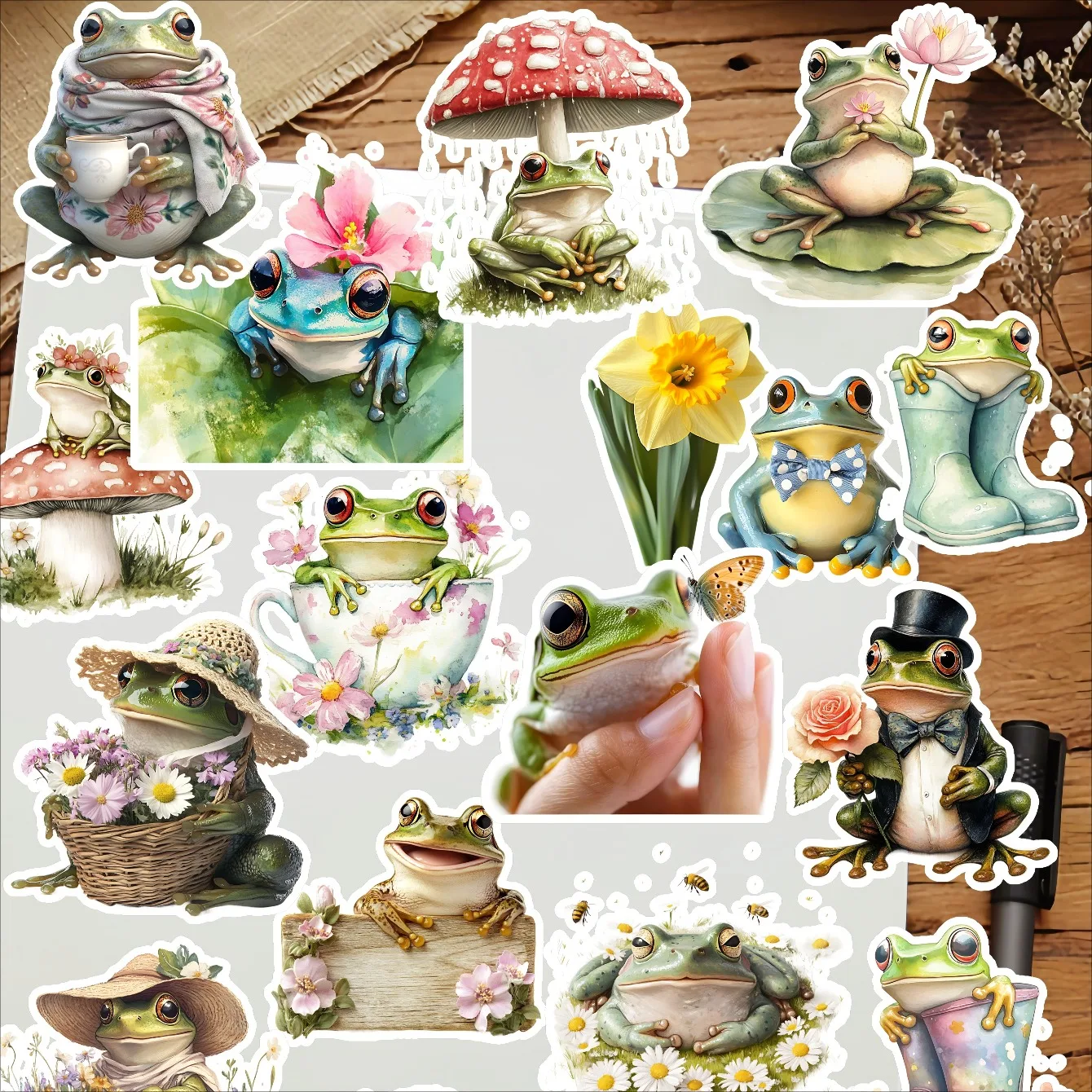 20 Stück Aquarell niedlicher Frosch Cartoon wasserdichte dekorative Aufkleber für Planer Journal Notebook Ins DIY stationäre Scrapbooking