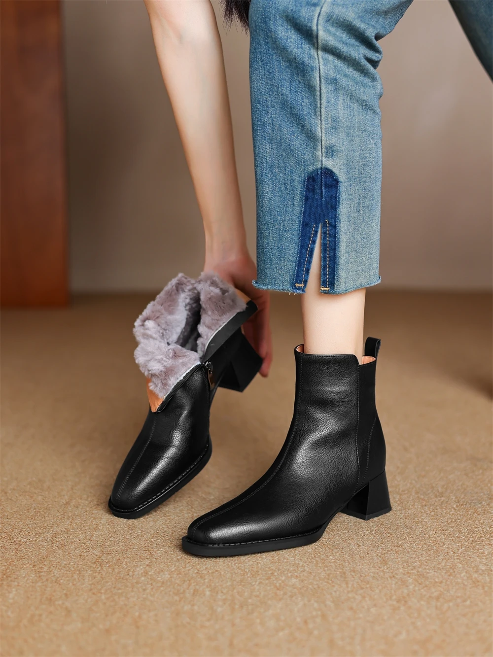 FEDONAS Wool Ankle Boots Genuine Leather Shoes For Women Thich High Heels Basic Short Boots Warm Winter Snow Boots Female Shoes