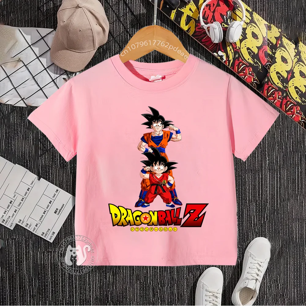 Teen Summer 100% cotton crewneck T-shirt Boys Girls Comfortable Harajuku Top Street Dragon Ball Print casual cotton T-shirt 2
