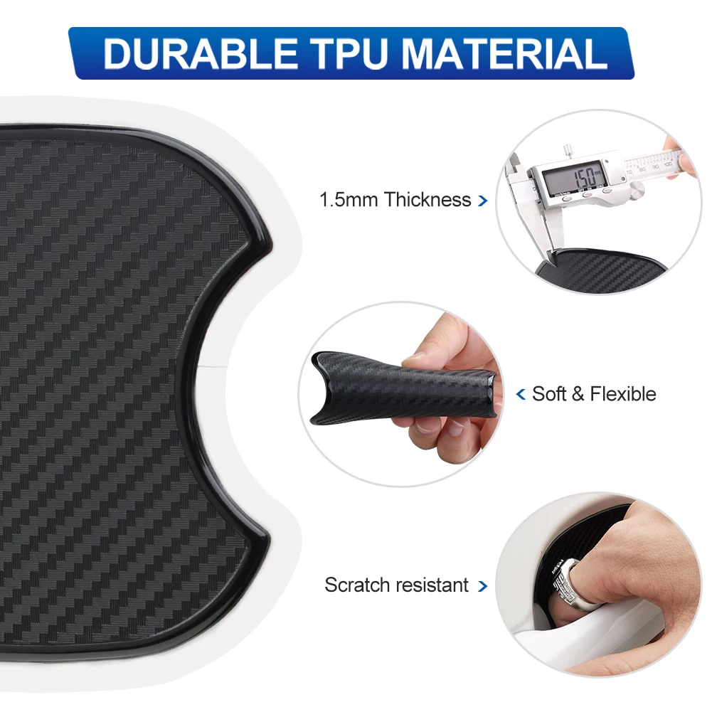 Door Handle Cup Scratch Protector Traceless TPU Carbon Fiber Textured Door Bowl 3D Sticker Universal Door Handle Paint Cover